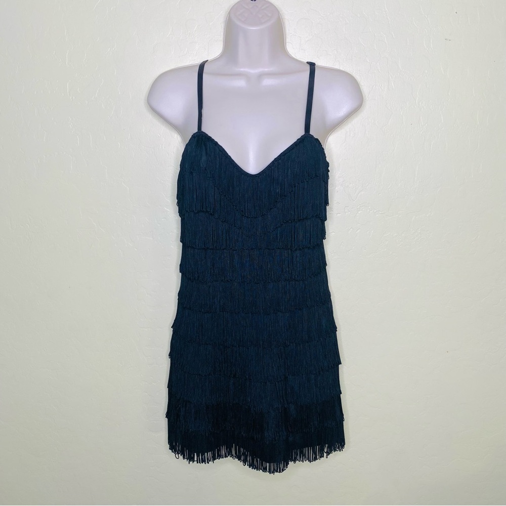 Frederick's Of Hollywood Vintage Elegant Black Fringe Mini Dress Size S — image 2 of 8